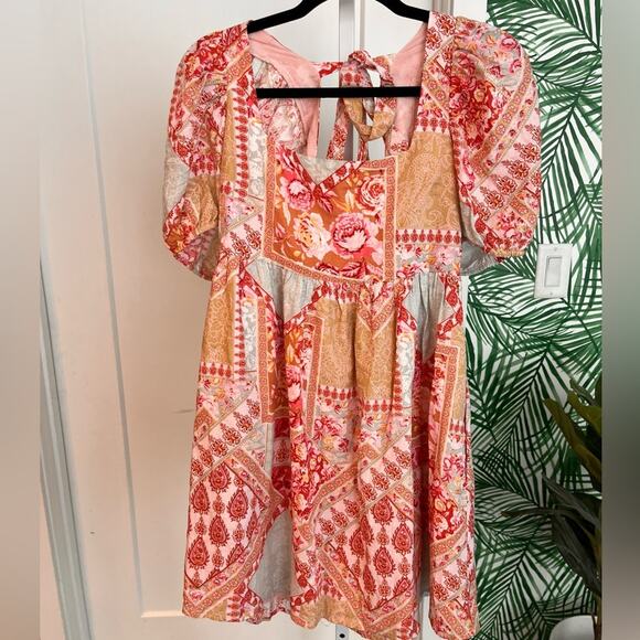 NEW Jacquie the Label Floral Patchwork Puff Sleeve Mini Dress Sz small - Picture 1 of 9